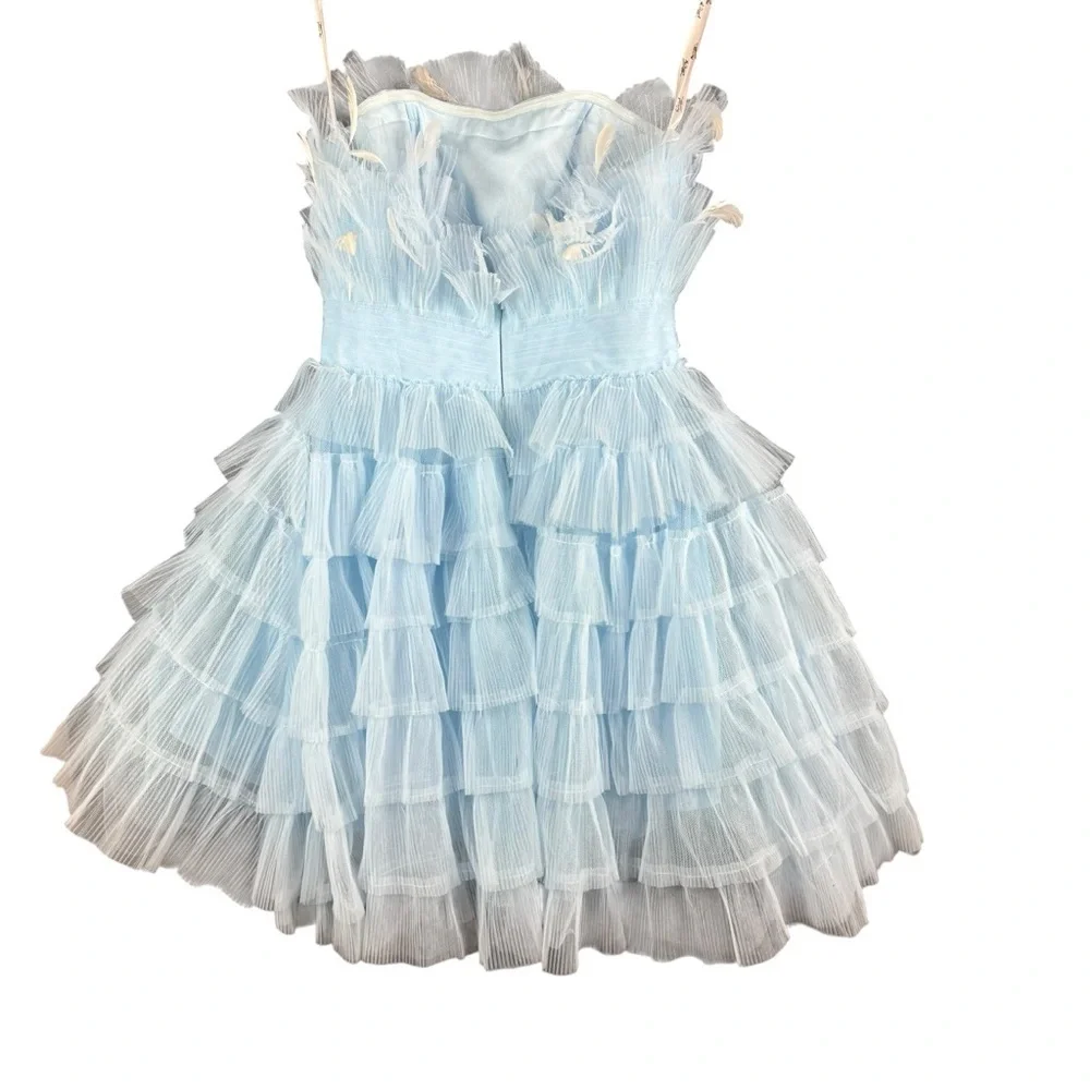 Mac Duggal Feathered Strapless Tulle Fit and Flare Prom/Homecoming Dress Sz 4 - Picture 4 of 14